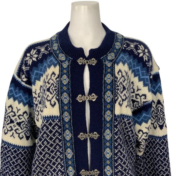 Nordstrikk Virgin Wool Cardigan Sweater L Blue Fair Isle Norway Nordic Hippie - Picture 7 of 12